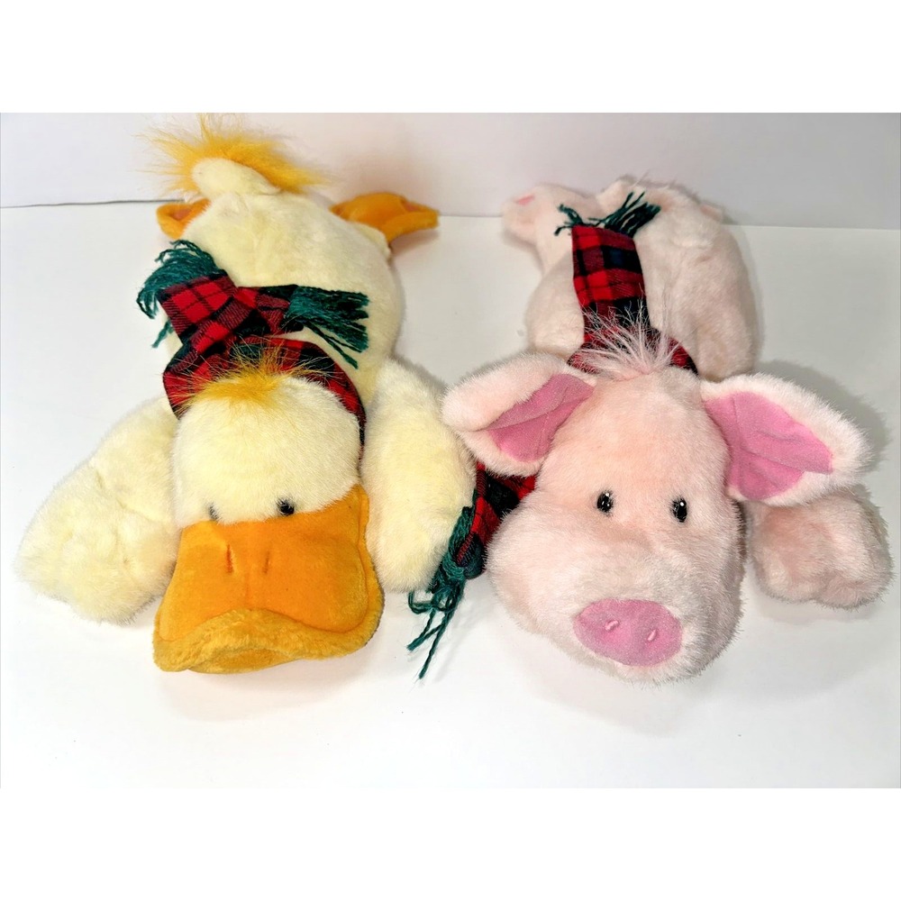 Fiesta Plush Toy  Duck  And Pig‎ Stuffed Animals 17" Original Scarf Vintage